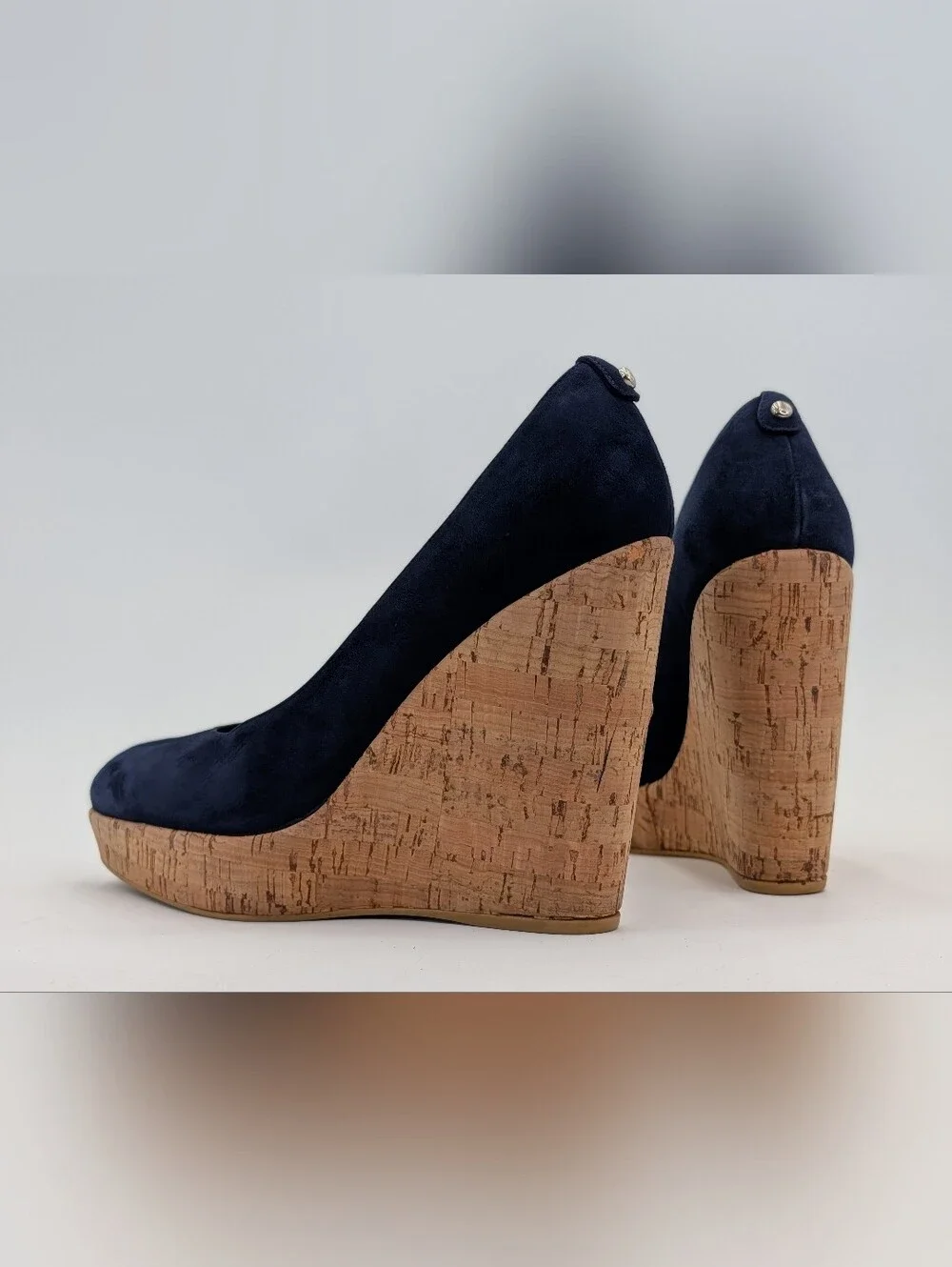 Stuart Weitzman Size 11 N Corkswoon Navy Blue Genuine Suede Cork Wedge Pump Heel